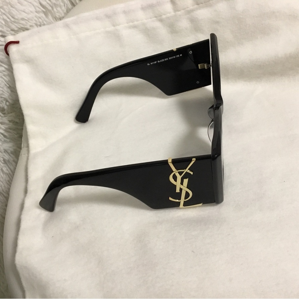 Yves Saint Laurent Glossy Black Sunglasses with Gold YSL Monogram